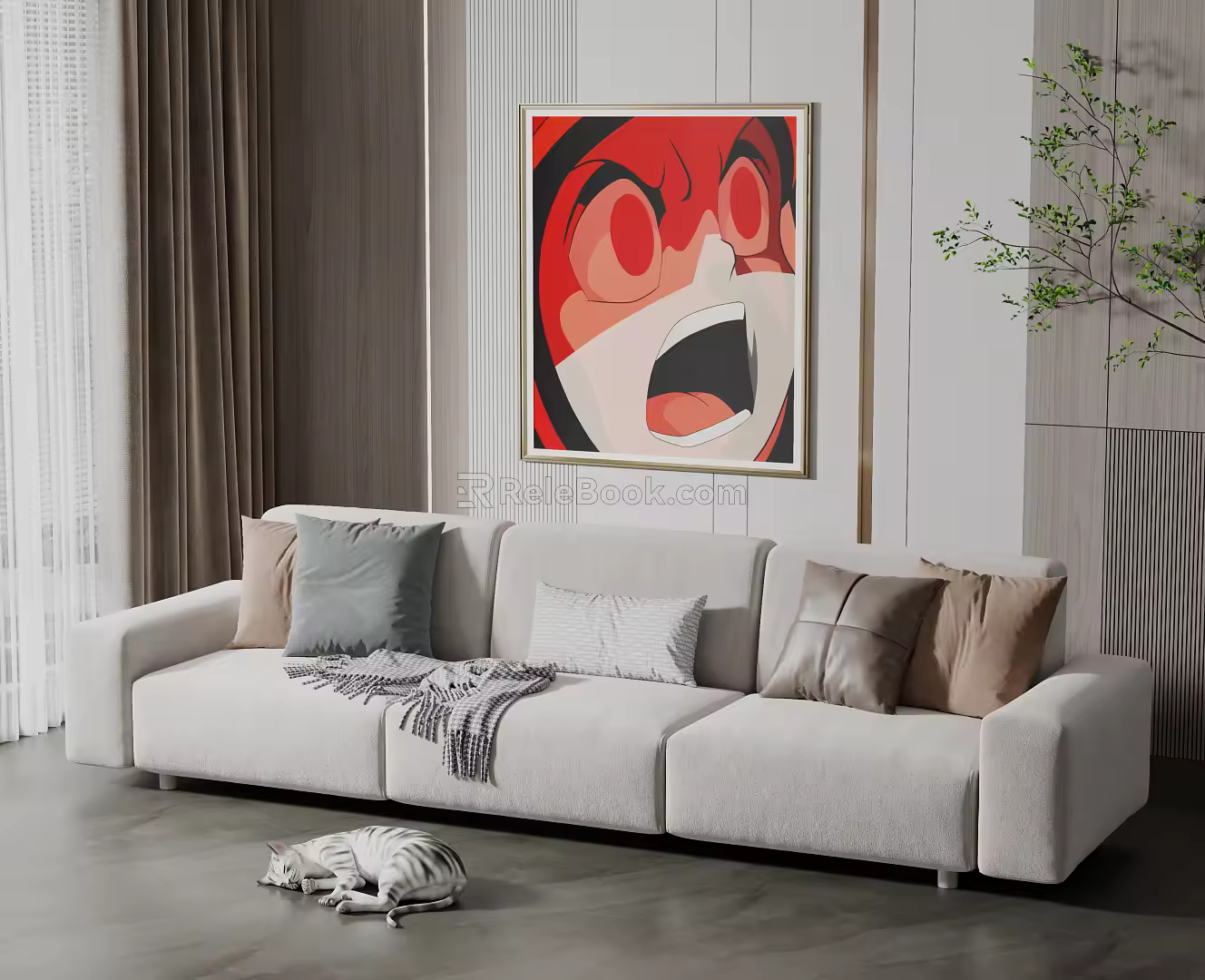 Modern three-seat sofa multiplayer sofa 3d model