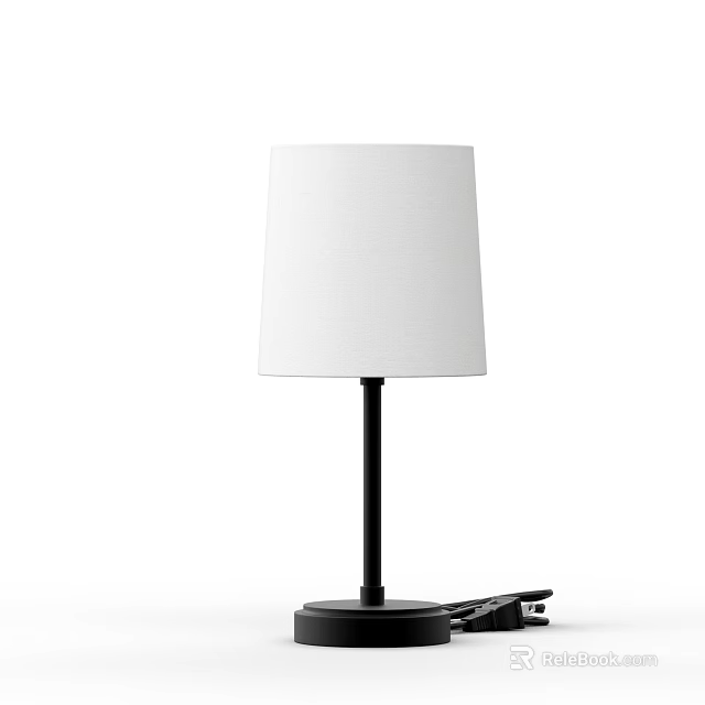 Modern Minimalist Table Lamp With White Lampshade And Black Stem Base 3d model 