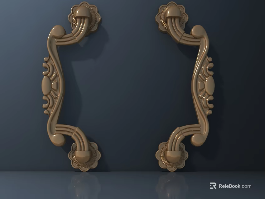 Ornate Brass Door Handles With Intricate Floral Carvings And Vintage Design 3d model 