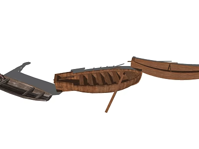Traditional Handcrafted Wooden Boats With Classic Design Seats And Oars 3d model