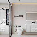 Modern Bathroom Interior Design With Glass Shower Enclosure White Toilet Vanity Mirror And Tile Walls