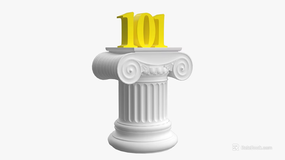 White Classical Roman Column With Ornate Capital And Yellow 101 Number 3d model