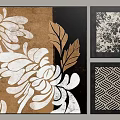Decorative Wall Art With Floral And Geometric Patterns Gold Beige Black Panels For Home Decoration