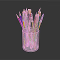 Assorted Colored Pencils Filled in Transparent Cup with Sharpened Tips and Bright Tones