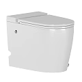 Modern White Toilet With One Piece Design And Sleek Surface Features Flushing Button