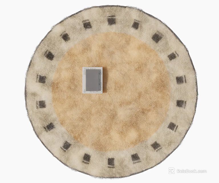 Beige Round Rug With Dark Square Patterns And Central Gray Square Accent 3d model