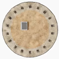 Beige Round Rug With Dark Square Patterns And Central Gray Square Accent 3d model