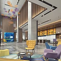 Modern Hotel Lobby Interior With Spacious Layout Comfortable Sofas Reception Desk Stylish Pendant Lights