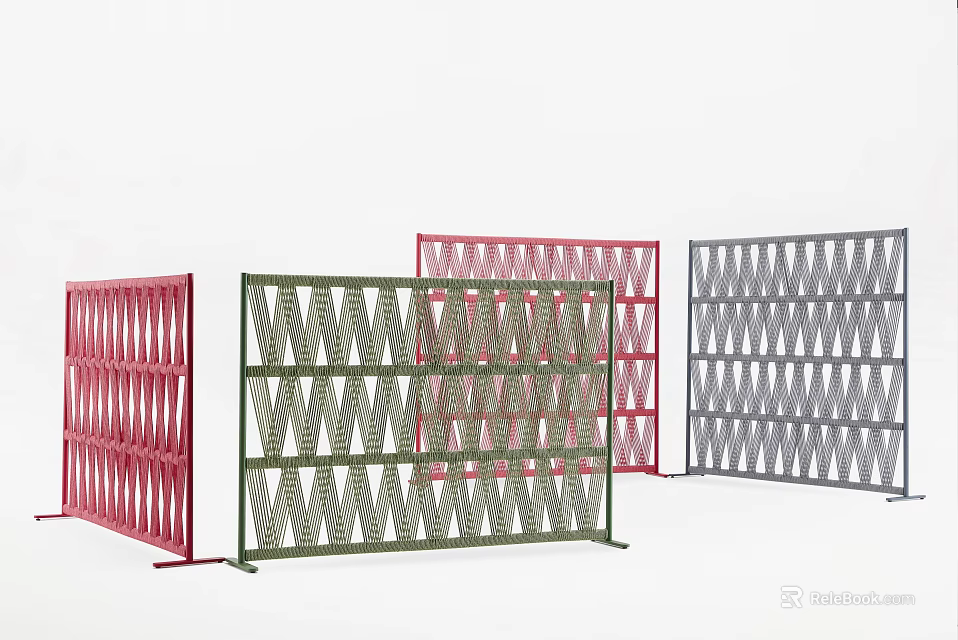 Stylish Modern Metal Room Dividers For Interior With Multicolor Geometric Patterns 3d model 