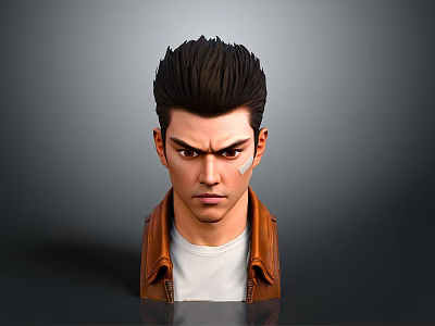 Man With Black Short Hair And Forehead Scar Wearing Brown Leather Jacket And White T-shirt 3d model