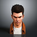 Man With Black Short Hair And Forehead Scar Wearing Brown Leather Jacket And White T-shirt