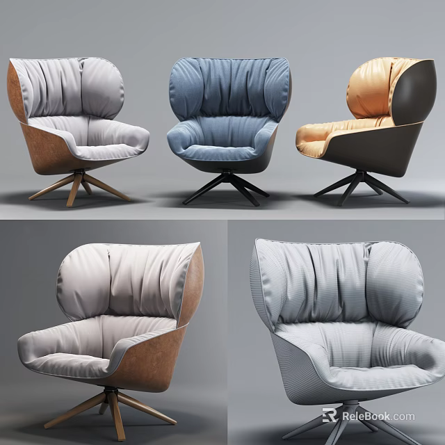 Stylish Single Sofa Design With Pleated Back Rotating Base And Multiple Colors 3d model 