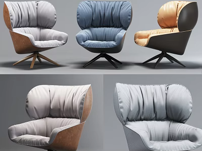 Stylish Single Sofa Design With Pleated Back Rotating Base And Multiple Colors 3d model