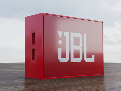 Red JBL Entertainment Electronics Speaker Box Display On Wooden Table 3d model Red JBL Entertainment Electronics Speaker Box Display On Wooden Table 3d model