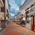 Coastal City Square Characteristic Commercial Street With Modern Architecture Shops And Open Corridors