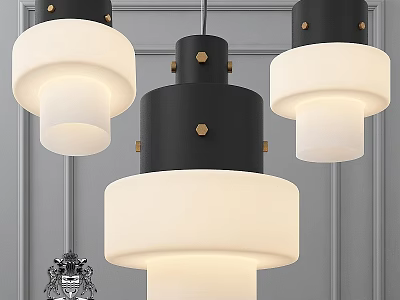 Three Modern Black And White Pendant Lights With Brass Accents And Glass Shades 3d model