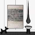 Abstract Painting With Layered Texture And Modern Decor On Neutral Wall