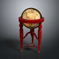 Vintage Educational Globe With Red Carved Stand And Ornate Wooden Base