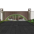 Scenic Wall Design With Stone Decor Green Plants Wooden Pergola And Archway Structure