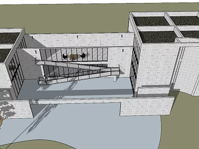 Modern Detached Villa Design With Large Glass Windows Green Roof And Water Feature 3d model