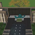 Modern Pergola Outdoor Design With Green Grass Tree Stone Floor And Fountain