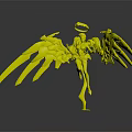 Anime Style Fantasy Character With Large Spiked Wings And Blue White Yellow 3D Design