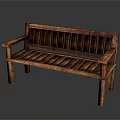 Rustic Solid Wood Bench With Slatted Seat Backrest And Armrests Design