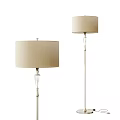 Two Modern Floor Lamps With Beige Fabric Drum Shades And Crystal Accent Poles