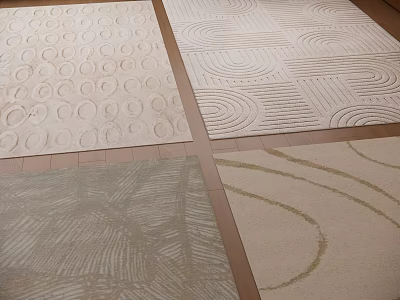 Square Rugs Featuring Circular Patterns Geometric Lines And Wavy Designs In Neutral Hues 3d model