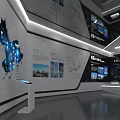 Tech Savvy Modern Exhibition Hall With Blue Display Screens Interactive Installations And Information Charts