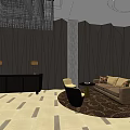 Modern Elevator Hallway Interior With Sofa Carpet Chandelier And Wall Design 3d model