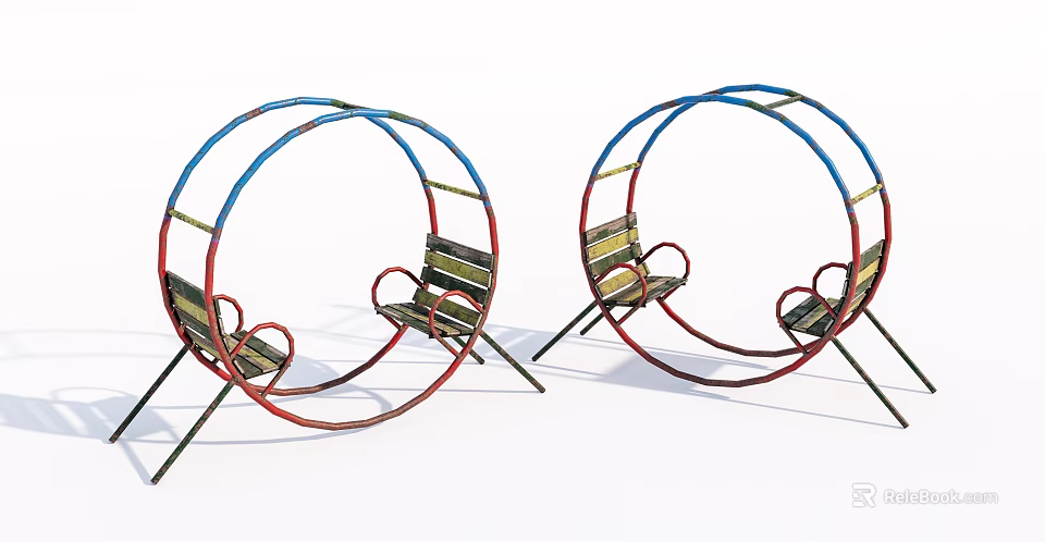 Colorful Outdoor Chair with Circular Frame Striped Seat and Metal Stand 3d model 