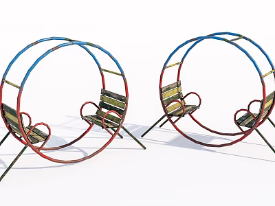 Colorful Outdoor Chair with Circular Frame Striped Seat and Metal Stand 3d model