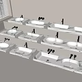 Modern Marble Washbasins With Black Faucets In Neatly Arranged Bathroom Design