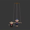 Two Marionette Puppets With Strings And Wooden Control Bar In Different Colors
