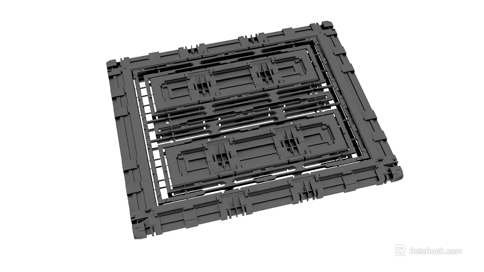 Gray Square Mechanical Component With Grid Structure And Detailed Grooves Design 3d model