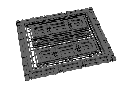 Gray Square Mechanical Component With Grid Structure And Detailed Grooves Design 3d model