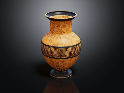 Decorative Brown Vase Adorned With Black Greek Key Pattern And Black Rim Base 3d model