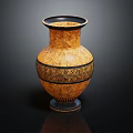 Decorative Brown Vase Adorned With Black Greek Key Pattern And Black Rim Base