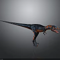 Colorful Blue Black And Orange Red Dinosaur Standing With Open Mouth On Reflective Ground