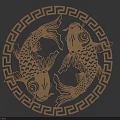 Exquisite Circular Carving Design With Two Koi Fish And Geometric Border Artwork 3d model