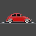 Red Vintage Classic Car With Rounded Body Shiny Silver Wheels And Black Windows