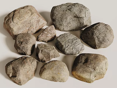 Natural Stones And Wood Collection Featuring Various Sizes And Textures 3d model