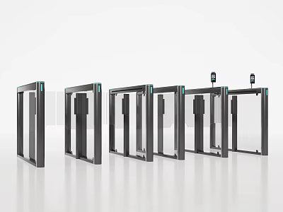Modern Automatic Turnstiles As Public Facilities With Glass Doors And Black Frames 3d model