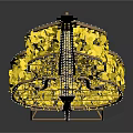 Golden Shiny Musical Instrument Decorated with Artistic Painting Supplies on Display Stand