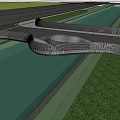 Curved Landscape Bridge with Green Grass and Adjacent Road Design