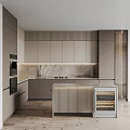 Elegant Modern Kitchen Interior Design With Stylish Cabinets Marble Countertop And Wine Cooler