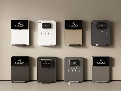 Multiple Modern Household Appliances With Digital Displays Control Buttons In White Black Gray Gold Colors 3d model