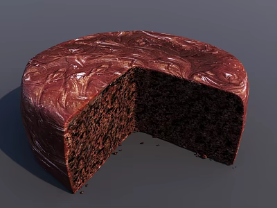 Round Chocolate Cake With Frosted Surface And Sliced Piece Revealing Rich Inner Texture 3d model