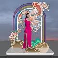 Colorful Neon Arch Photo Spot With Koi Fish Flowers And Sunset Background